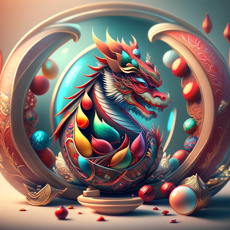Full scene. Main subject: Chinese dragon and Chinese dragon and more Chinese dragon. Details: Chinese ornamentation, capsuled, pills, highly capsuled, trend on behance 3 d art, stunning Chinese artwork, extremely high quality artwork, beautiful artwork, colorful hyperrealism, beeple colors, red, brown, grey, (best quality,4k,8k,highres,masterpiece:1.2),ultra-detailed,(realistic,photorealistic,photo-realistic:1.37),HDR,UHD,studio lighting,ultra-fine painting,sharp focus,physically-based rendering,extreme detail description,professional,vivid colors,bokeh. Attention：Original art by Tupu.