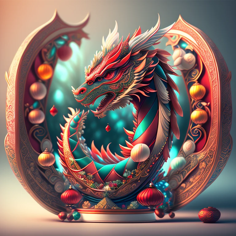Full scene. Main subject: Chinese dragon and Chinese dragon and more Chinese dragon. Details: Chinese ornamentation, capsuled, pills, highly capsuled, trend on behance 3 d art, stunning Chinese artwork, extremely high quality artwork, beautiful artwork, colorful hyperrealism, beeple colors, red, brown, grey, (best quality,4k,8k,highres,masterpiece:1.2),ultra-detailed,(realistic,photorealistic,photo-realistic:1.37),HDR,UHD,studio lighting,ultra-fine painting,sharp focus,physically-based rendering,extreme detail description,professional,vivid colors,bokeh. Attention：Original art by Tupu.