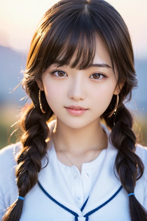 (((​masterpiece))), top-quality, ultra-detailliert, Extremely detailed, Detailed background, light rays, Very beautiful girl, japanese, 20 yo,  Detailed face, Solo, smile, (Full body:1.3), (random hairstyles :1.2), Bangs, ((plump lips)), (Perfect body:1.1), ((school uniform)), sunrise glow, Summer, in 8K, Wallpaper, amazing, finely detail, Ultra-detailed, 超A high resolution, Extremely detailed, Pure erotic face, extremely detailed eye and face, Beautiful detailed eyes, highlydetailed skin, No makeup, (Natural Skin),