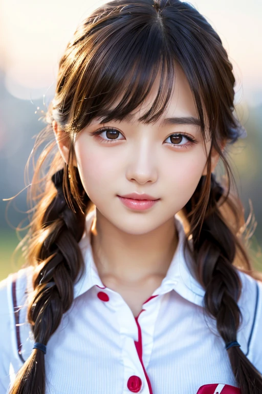 (((masterpiece))), top-quality, ultra-detailliert, Extremely detailed, Detailed background, light rays, Very beautiful girl, japanese, 20 yo, Detailed face, Solo, smile, (Full body:1.3), (random hairstyles :1.2), Bangs, ((plump lips)), (Perfect body:1.1), ((school uniform)), sunrise glow, Summer, in 8K, Wallpaper, amazing, finely detail, Ultra-detailed, 超A high resolution, Extremely detailed, Pure erotic face, extremely detailed eye and face, Beautiful detailed eyes, highlydetailed skin, No makeup, (Natural Skin),
