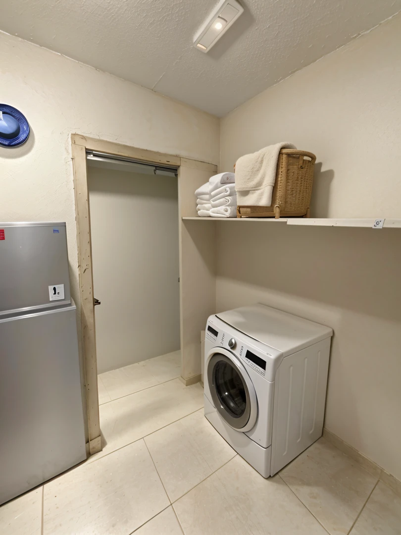 remove the above shelve containing towels make the wall seamless, add more details to make the washer look realistic enough