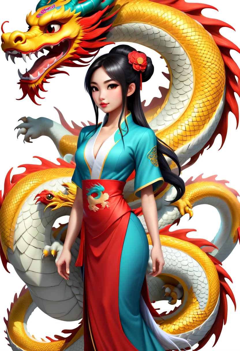 Modern girl and cute chinese dragon,Chinese Dragon Claw,Chinese dragon tail,chinesedragon,Anatomical correct