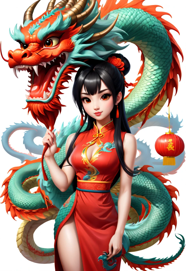 Modern girl and cute chinese dragon,Chinese Dragon Claw,Chinese dragon tail,chinesedragon,Anatomical correct