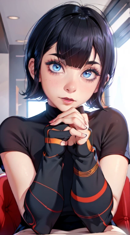 (like a:1.3), cum on face, (facial:1.2), Masterpiece, extra high resolution, ultra -detailed, Beautiful European girl, black  hair, short bob cut, Amazing blue eyes, White Skin Skin, red-lips, blushful, gentle look, sorceress, Amazing face, The Amazing Mavis Dracula, realisti, Black Dress,  striped socks , Beautiful, the perfect body, Striped Thighhighs, Bulma, (On his feet:1.2)