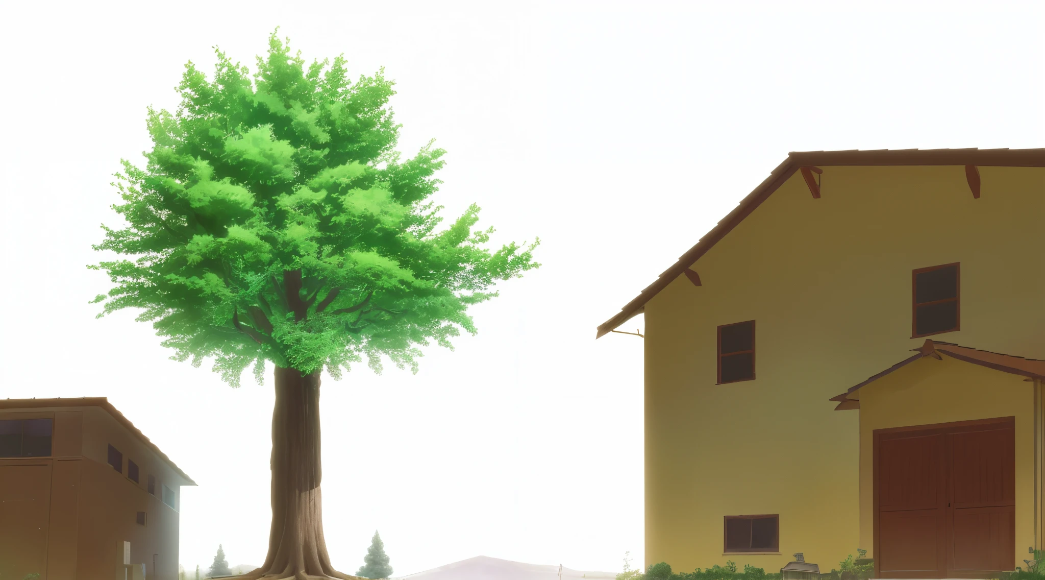 there  a tree that  growing out of the ground next to a house, trees in background, tree in the background, with a tall tree, with trees, trees in the background, with vegetation, with fruit trees,  illustration, trees outside, some trees in the corner, a tall tree, some trees in the background, outside view, background image, anime background, 4k anime background, 4k detailed, anime background, 4k anime background, 4k detailed, anime background, 4k anime background, 4k detailed,