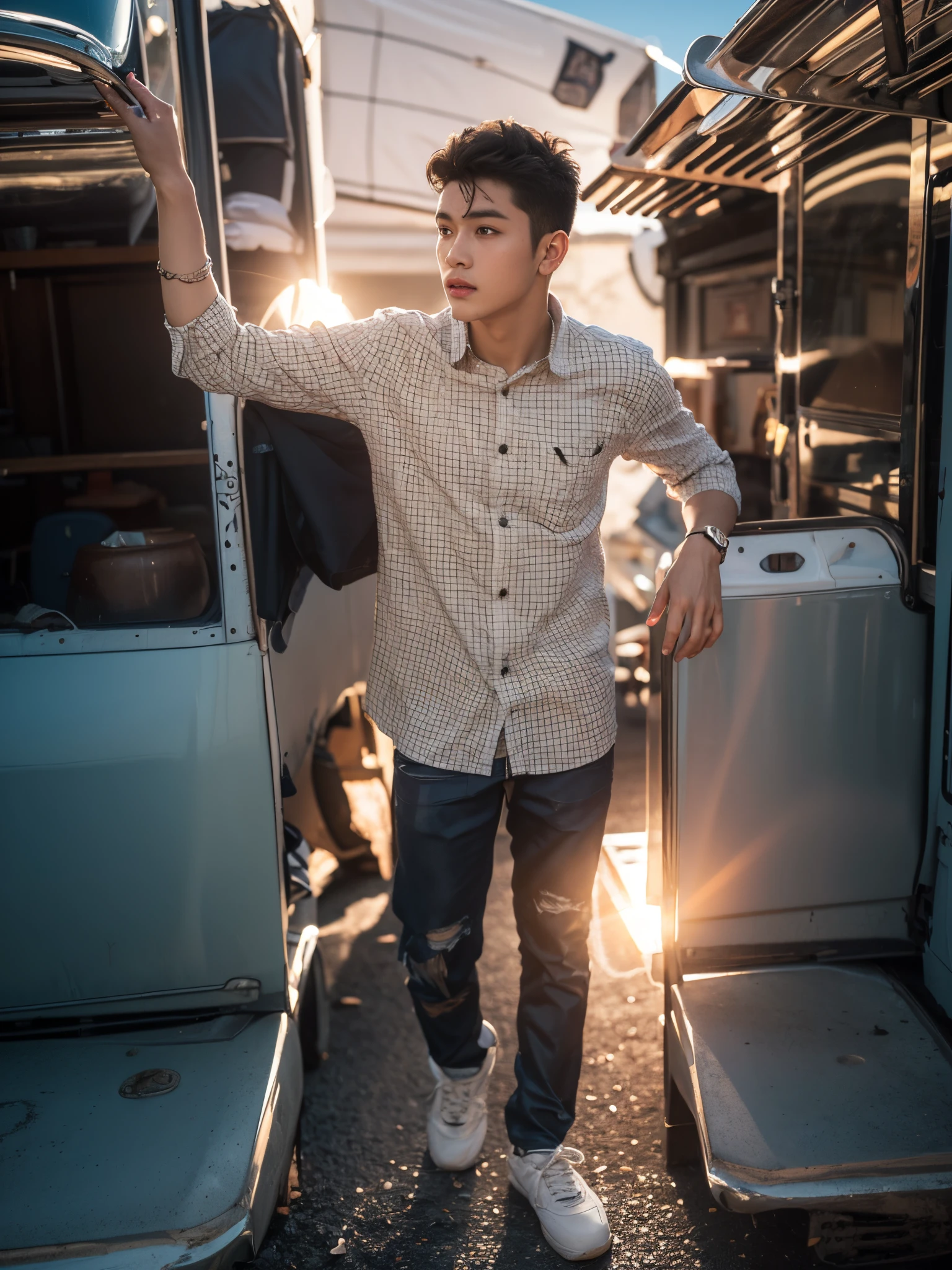 Change the background the beautiful place &  background lighting handsome boy cute boy arealistic face hd photo ultra high quality 4k