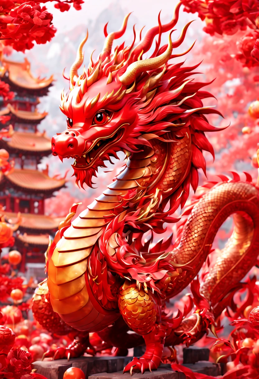 The mascot I designed for the year of the Dragon, chinese Dragon, cute, 3DMMD, red festive style, octane render, enhance, intricate, (best quality, masterpiece, Representative work, official art, Professional, unity 8k wallpaper:1.3)