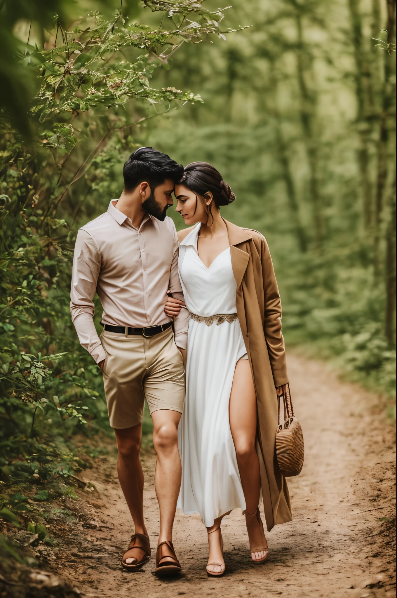 le couple amoureux balade dans les forêts amazon avec leurs vêtements traditionnels --auto --s2