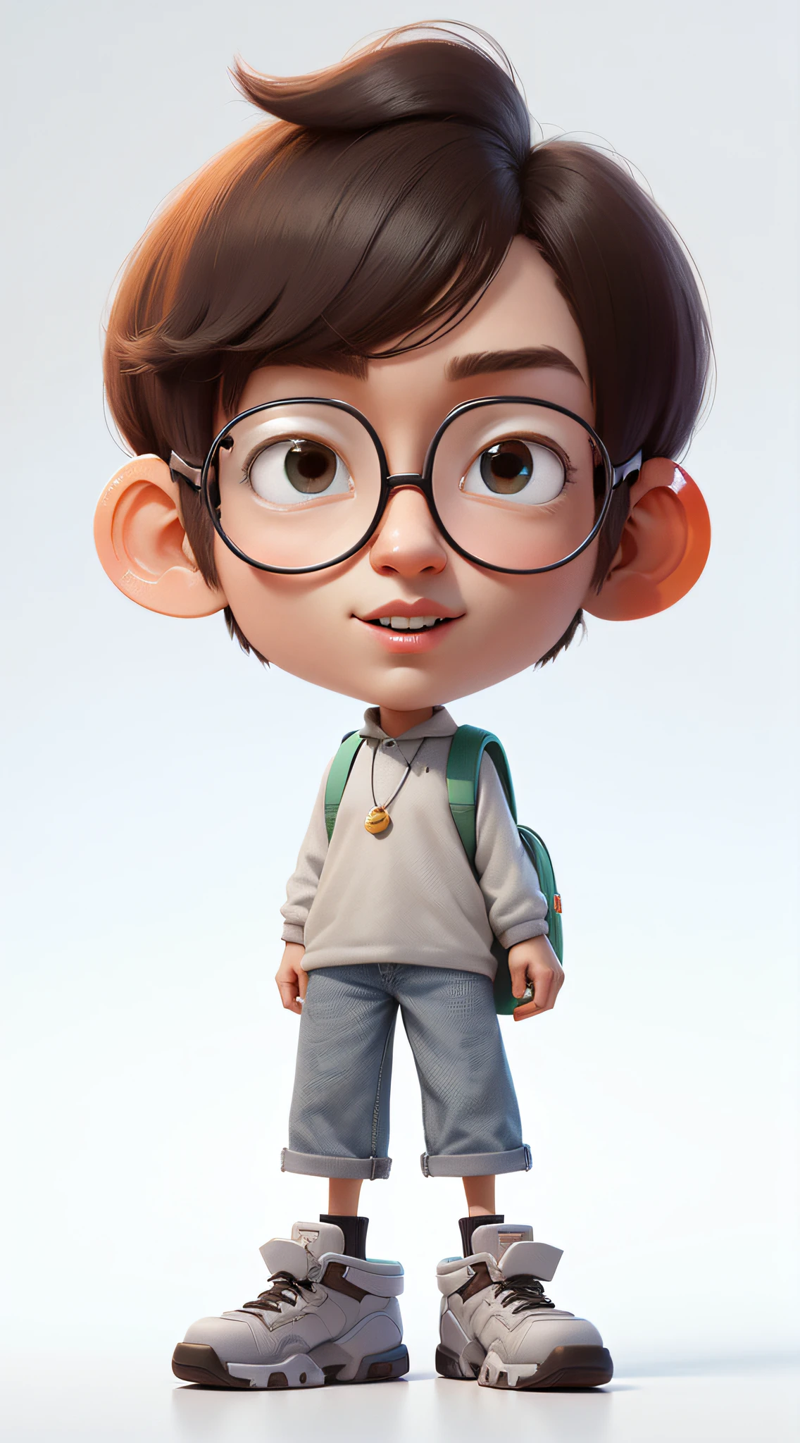 menino de desenho animado afro com mochila em frente a um fundo branco, animation character, personagem 3d, personagem 3d, rendering by Arnold Maya, personagem de close-up, 3D character rendering, personagem de desenho animado bonito, toon render keyshot, pixar renderman render, altamente personagem detalhado, personagem estilizado, personagem de desenho animado, cute 3d rendering, maxwell rendering, penteado meio partido, estilo pixar,