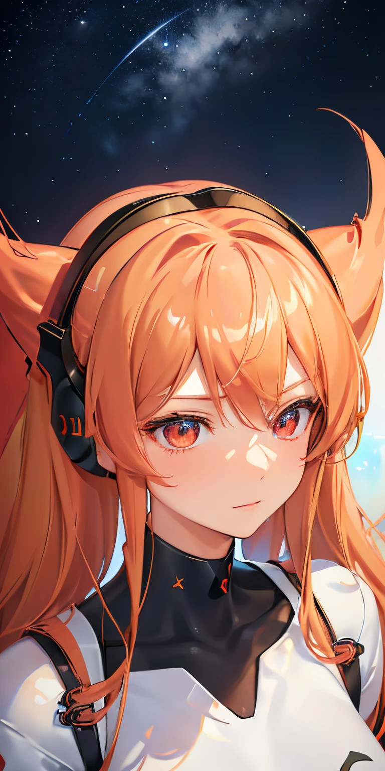 (Overhead view),dynamic angle,ultra-detailed, illustration, close-up, straight on, 1girl, 
 ((souryuu asuka langley, interface headset, red bodysuit:1.4, blonde)),Her eyes shone like dreamy stars,(glowing eyes:1.233),(beautiful and detailed eyes:1.1),(expressionless,closed mouth),(standinechanic room with toolsand spaceship windowin a white SPACESHIP),
(night:1.2),dreamy, [[delicate fingers and hands:0.55]::0.85],(detail fingers),