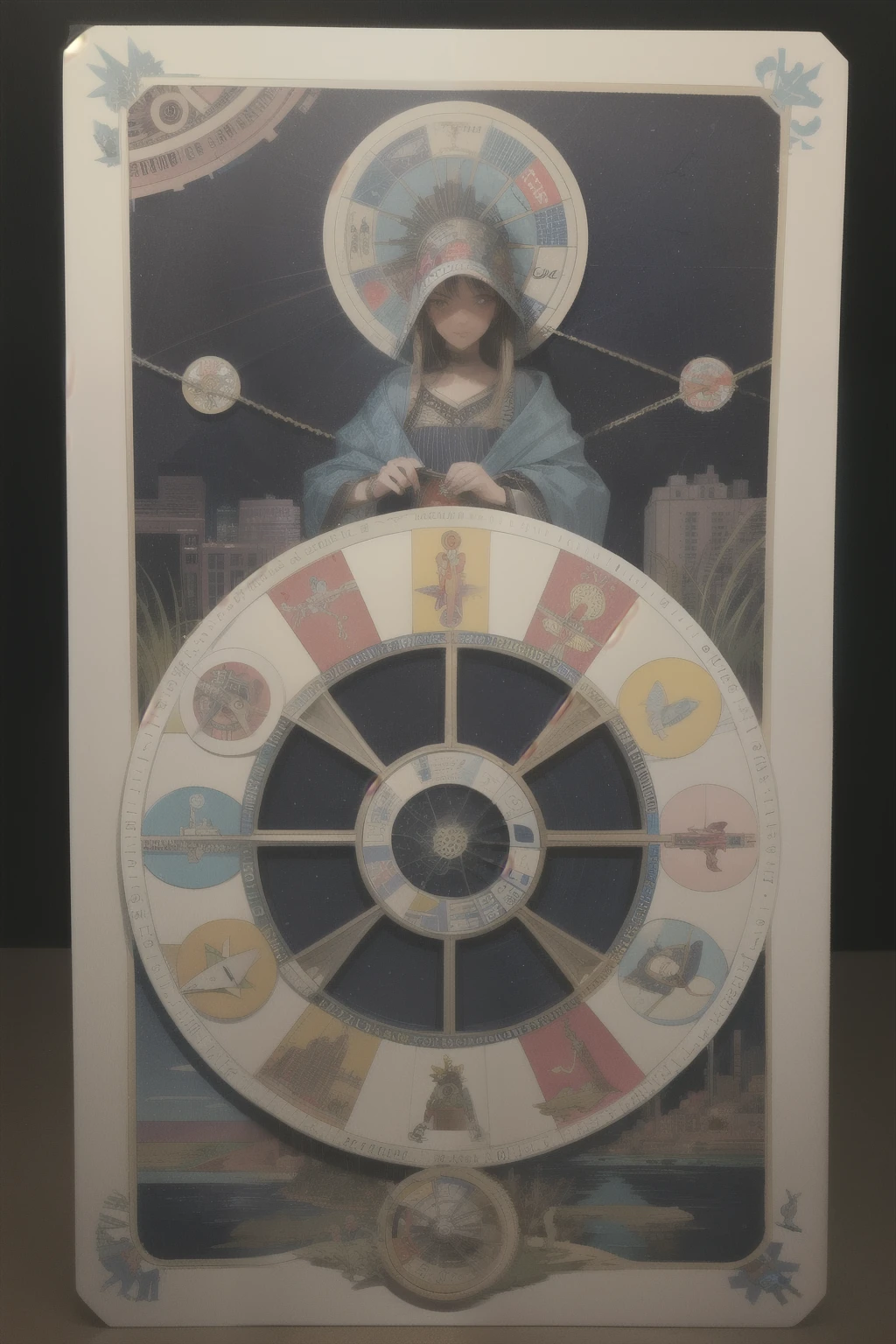 tarot card (3), a "wheel of fortune", style of cyberpunk, paper cut, paper art, best quality
