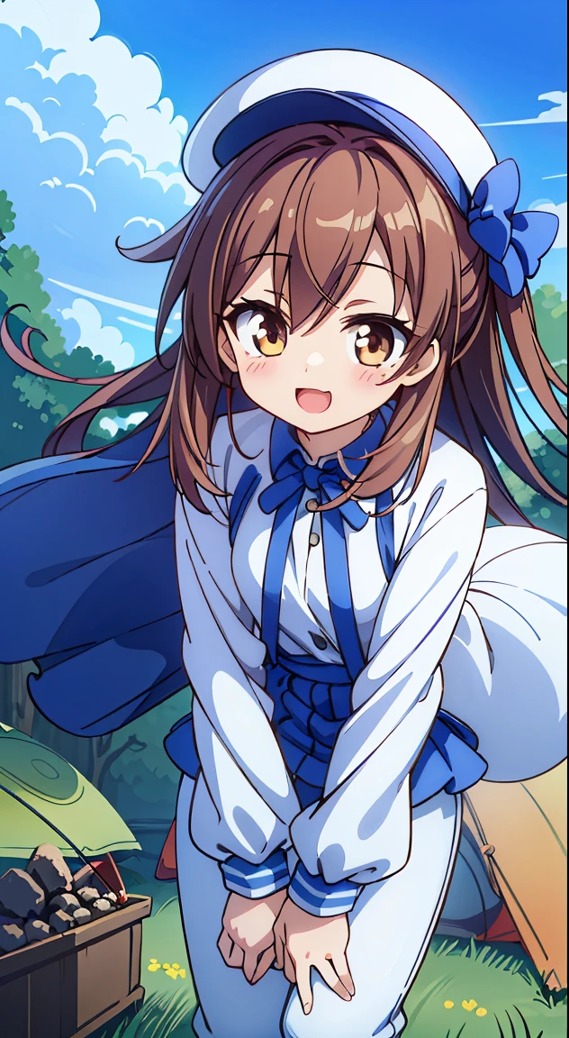 (masutepiece, Best Quality, Perfect Anatomy, High quality:1.4), absurderes, absolutely resolution, unbelievable Ridiculous, hight resolution, ultra-detailliert, Official art, Unity 8k壁纸, Kinetic typography,nice hand, Perfect hands, Detailed beautiful hands, Large_filesize, fulcolor, hight resolution, symmetric, exceptional, Best aesthetic, newest, Anime, very beautiful detailed body,The hair,faces,The eye, , BREAK,



1 beautiful girl,  1girl in, (Cute:1.5),(Chibi:0.5),(kawaii:2.0),(Lori:2.0),(7  girl),(Solo:1.65),BREAK, (flat chest:1.2,), Clear skin, Beautiful skin, Shy, One Beautiful Girl,(Hair Bow, reddish brown hair, Twin-tailed:1.2), (Brown eyes, long eyelashes, Double eyelids: 1.2), Shiny skin, gleaming skin,Clear skin, Beautiful skin,( A smile:1.5), Solo,gleaming skin, Clear skin, Beautiful skin(best quality face),(Top quality glowing eyes), (The best smile,Doya face:1.45),

breaking shirt, White shirt, Jacket, Pants, shoes, Open your clothes, Open jacket, sneakers, Long sleeves, turtle neck, (Oversized_Clothes:1.4)
break hat, Baseball Cap, shoes, espadrilles, white footwear,

BREAK
sitting, knees up, 
Outdoors, day, Blue sky, cumulonimbus clouds, Sunlight, Flowers, garden, forest, Soto, Trees, Wind, Windy, Nature, tussock, (camping:1.4),depth of fields,

 BREAK,wakame,wakame,wakame,(Dynamic Poses, Dynamic Angle, close-up, Cowboy Shot, Cowboy Shot:1.4), 

BREAK,(Blurry background:1.3),(absurderes, hight resolution, Super Detail Art),cel shading,Clear Color, Lonely optical effect, Beautiful pictures, Bright glow, mystic atmosphere,(Close-up of girl:1.1), Mystical light particle effect,manga influence, clean line drawings,       
nice hand, Perfect hands,