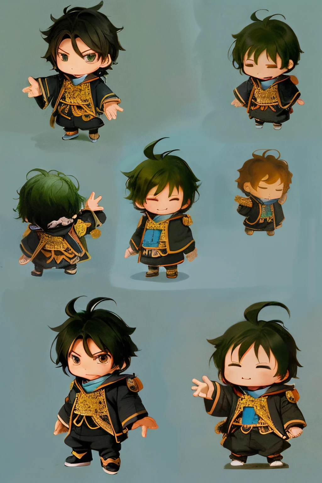 line art drawing The same chibi-style boy as the first picture, but bowing from a front view