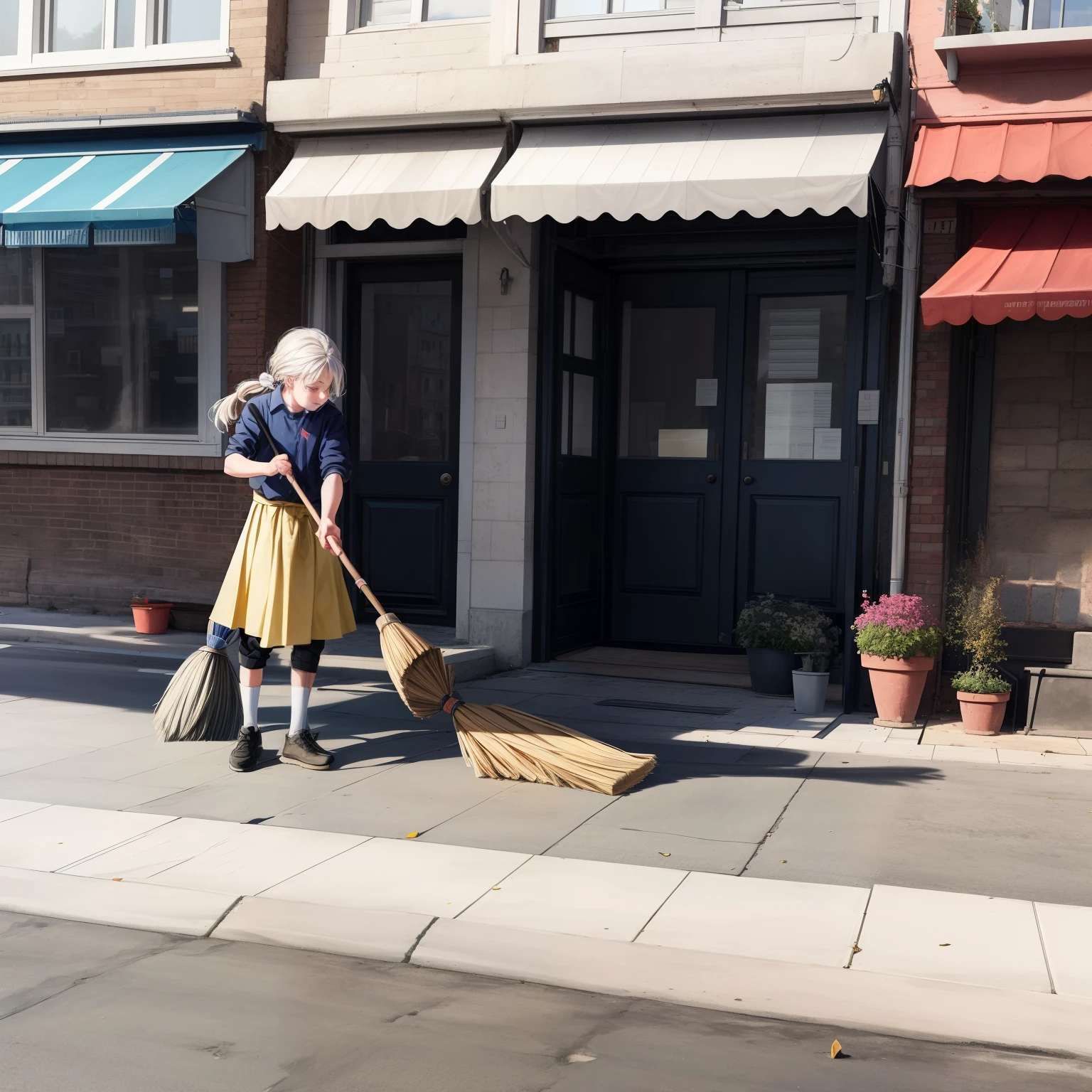here is a boy sweeping the sidewalk with a broom, Sweeping, clean streets, nikolay, by Anna Haifisch, clean image, viktoria gavrilenko, Using a shovel, Majestic sweeping action, anna nikonova, Beautiful raking sunlight, photo taken in 2 0 2 0, by Stefan Gierowski, having a good time, brush work