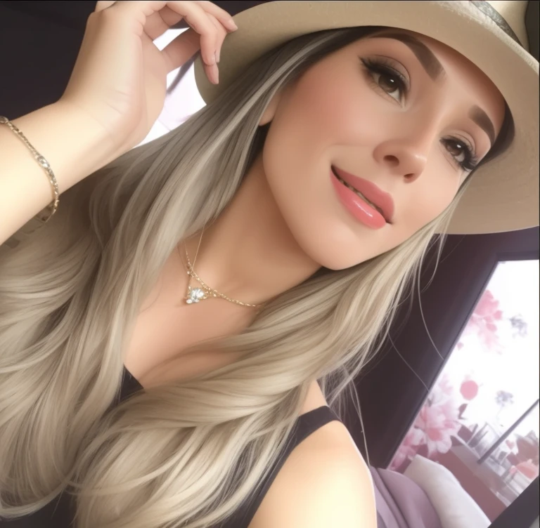 mulher loira com cabelos longos, wearing a hat and a necklace, wearing a chocker and cute hat, with hat, Lorena Avarez, Marischa Becker, 3 0 anos de idade mulher, Mulher de 30 anos, Directed by: Nandor Soldier, fernanda suarez, imagem de perfil, she is wearing a hat, Alanis Guillen