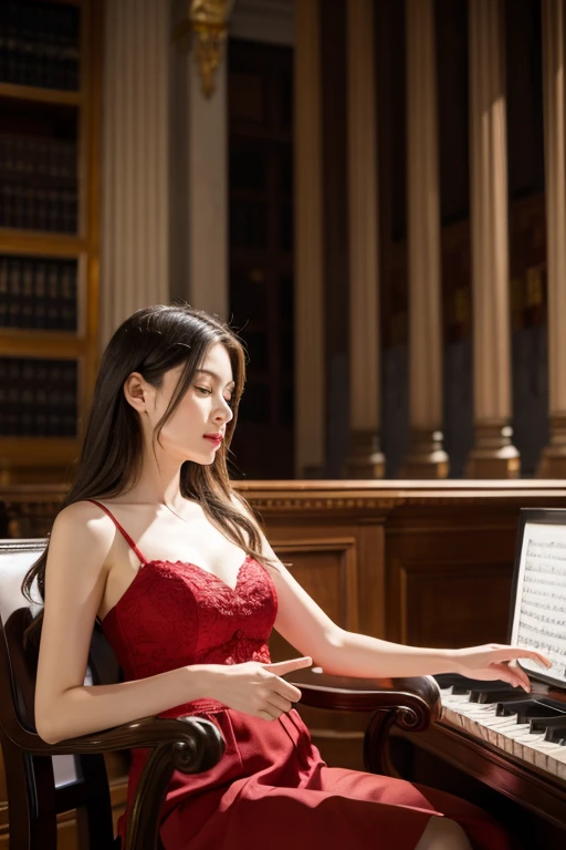 European woman music listener classical