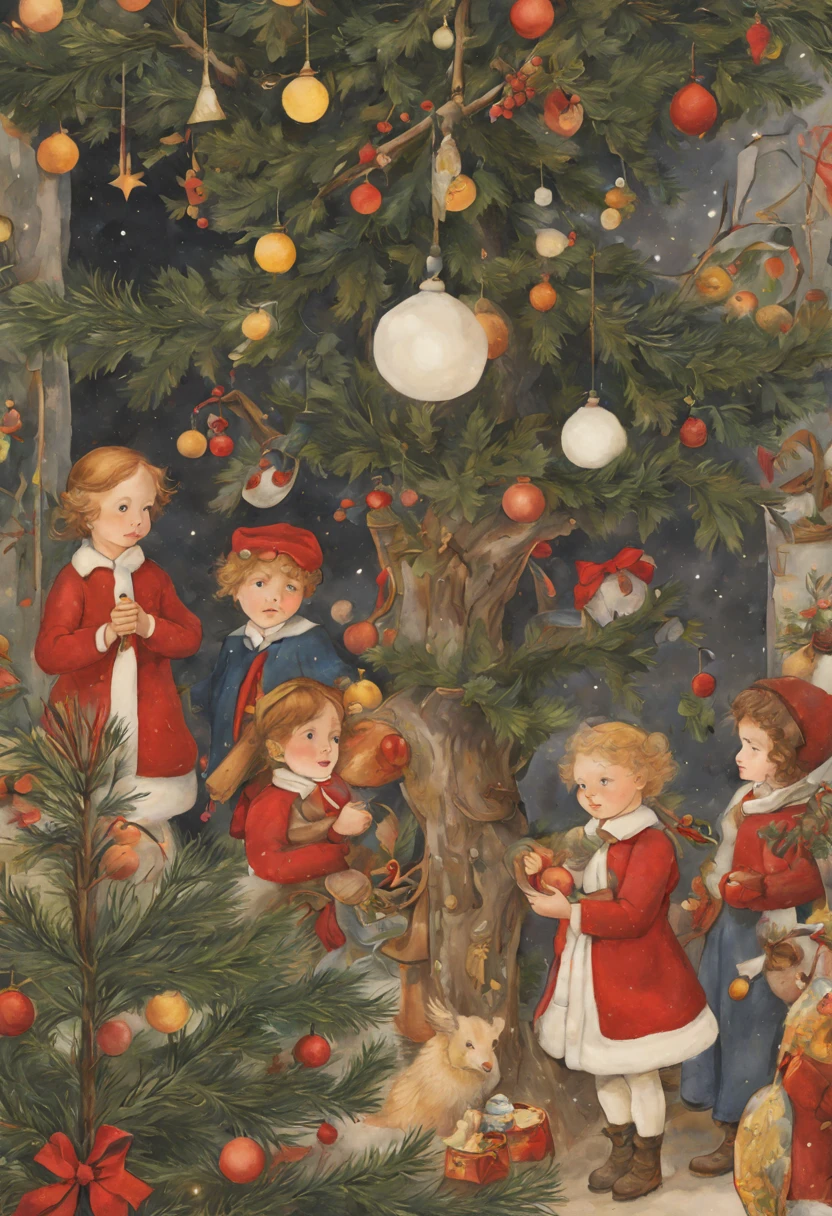 by Elsa Beskow, christmas, enhance, intricate, (best quality, masterpiece, Representative work, official art, Professional, unity 8k wallpaper:1.3)