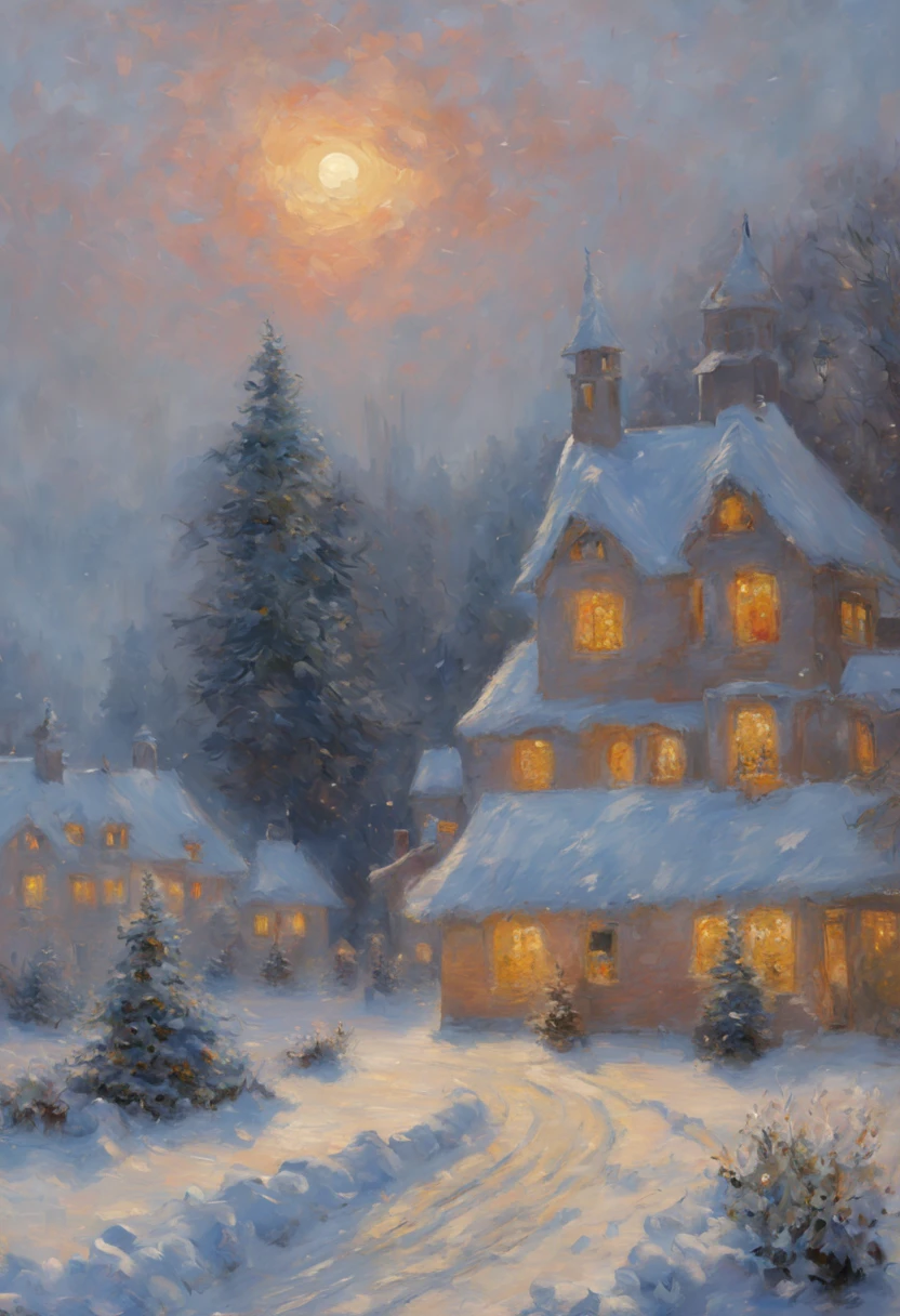 by Claude Monet, christmas, enhance, intricate, (best quality, masterpiece, Representative work, official art, Professional, unity 8k wallpaper:1.3)