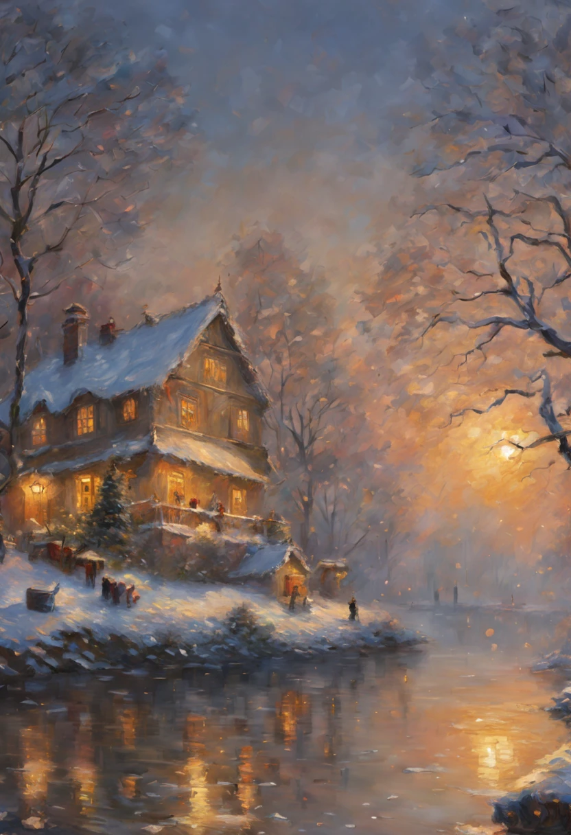 by Claude Monet, christmas, enhance, intricate, (best quality, masterpiece, Representative work, official art, Professional, unity 8k wallpaper:1.3)