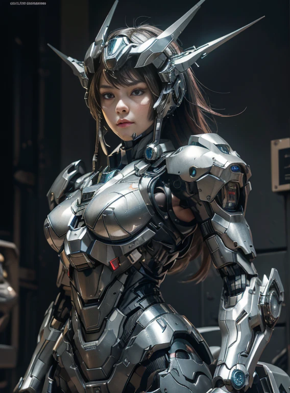 Textured skin, Super Detail, high details, High quality, Best Quality, hight resolution, 1080p, hard disk, Beautiful,(War Machine),(head gear),beautiful cyborg woman,Mecha Cyborg Girl,Battle Mode,Girl with a Mecha Body,She wears a futuristic war machine weapon mech,Fulll body Shot