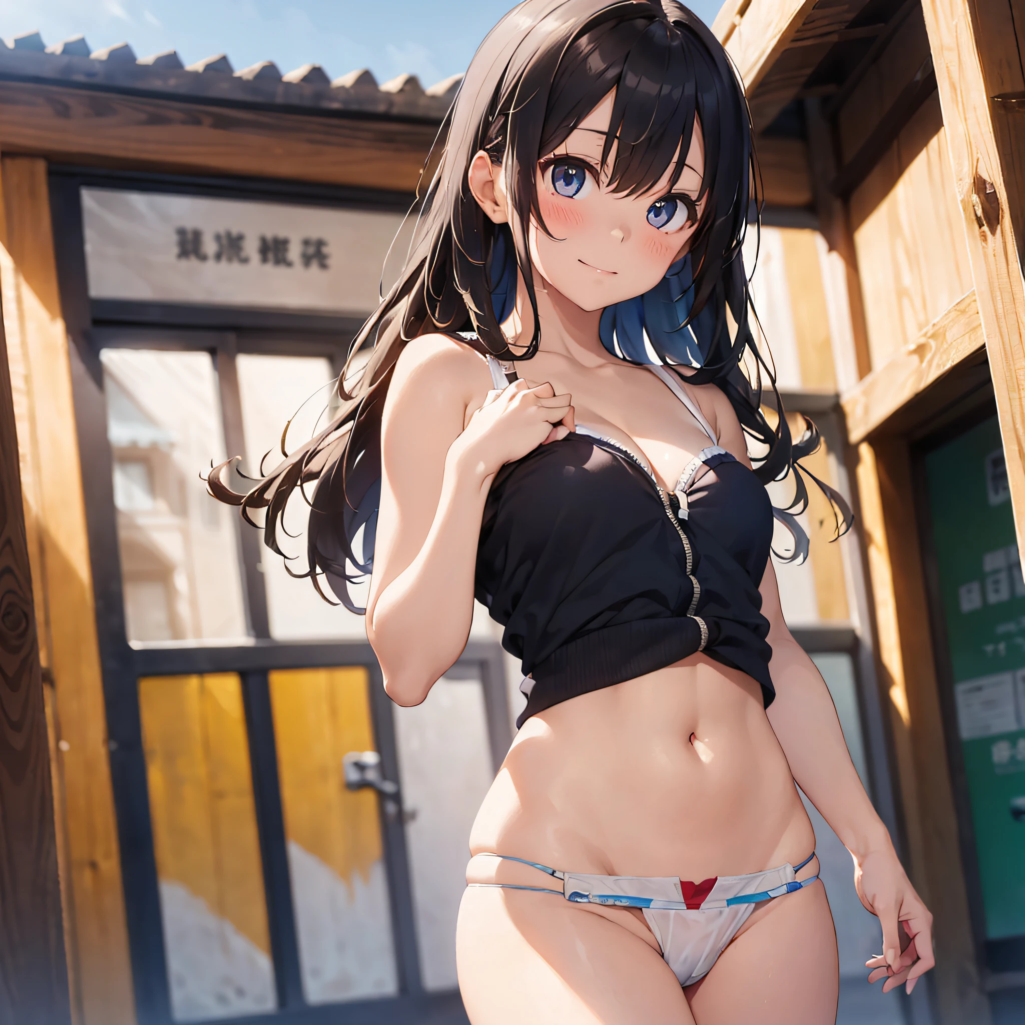 (masterpiece:2.0), (top-quality:2.0), (Naked on the beach:1.5), (tiny white thong panties:1.5), (Super Sexy Pose:1.5), (from below looking up:1.5), (Perfect exposed shoulders:1.5), (Perfect exposed nape:1.5), (blushed face:1.5), (hide crotch with hands:1.5), (hiding chest with hands:1.5), (Spilling:1.5), (Realistic:1.5), under the boobs, You can see the on the side, Naked, 1 girl, Precise little hands, Embarrassed look, lightsmile, A surprised face to see me, a very pretty girl, Innocent face, Young Face, Clear eyes, Shining eyes, tiny chest, shoulders can be seen, Tummy is visible, I can see the cleavage, buttocks visible, The crotch is visible, No pubic hair, Dynamic Posing, Beautiful skins, ultra-definition, Top resolution, Japan High Schoolnt, Golden hair
