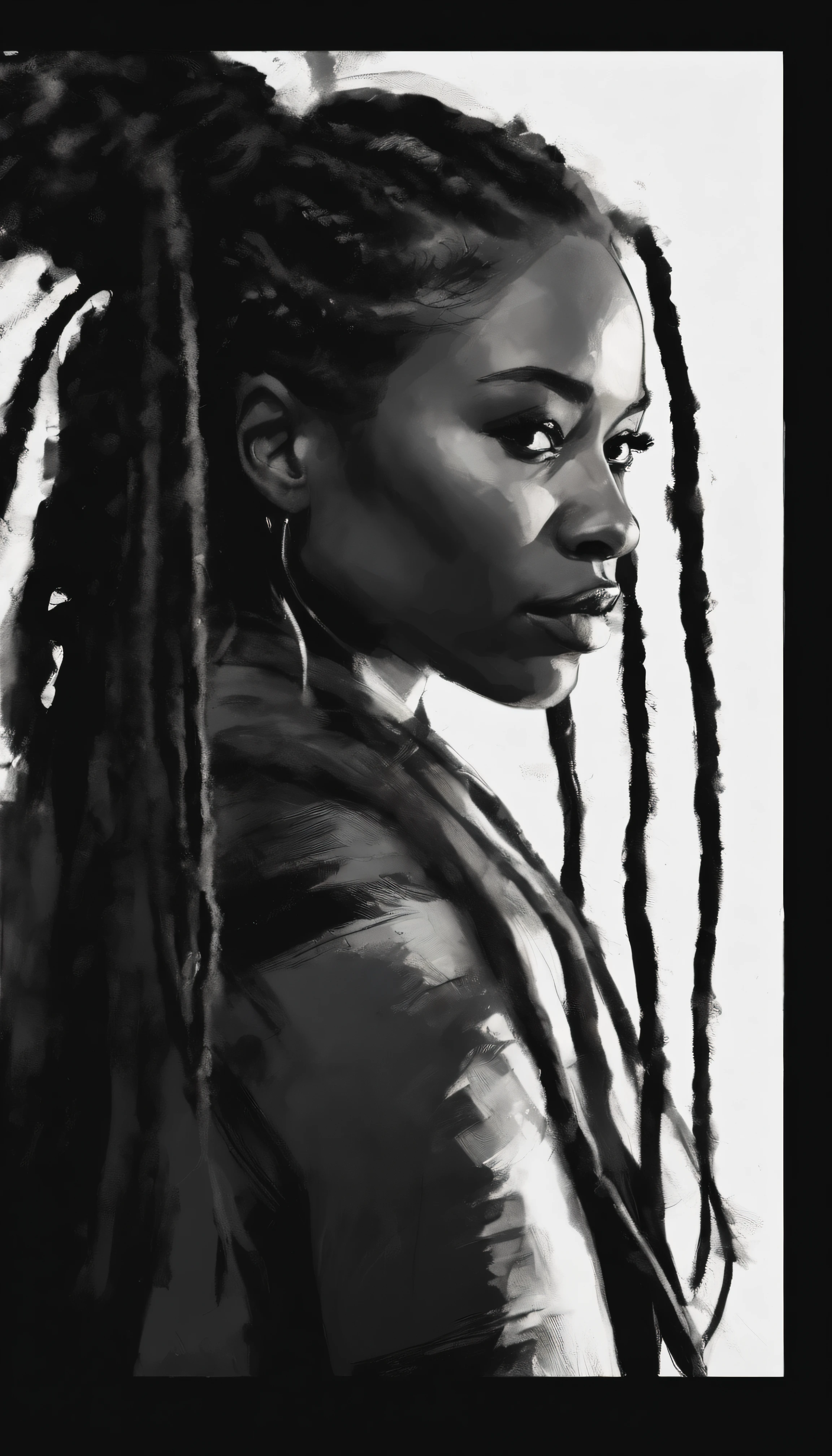 ZendayaMaree, [art by Stan Lee:art by Joshua Reynolds:6], portrait,close up of a Desolate Woman, Epic hair, Smooth Face Mask, Watch, Hair Clip, deep focus, Simple illustration, Astropunk, F/2.8,  <lora:ZendayaMareeSDXL:1>
