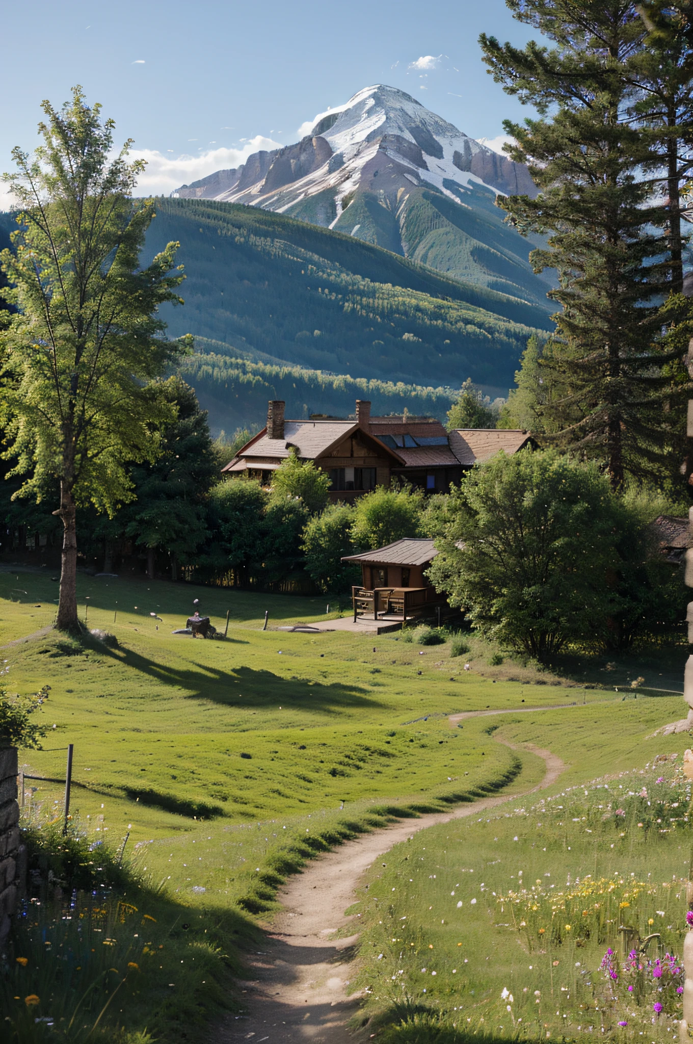 landscape, mountain, with architect, Ukrainian style, spring