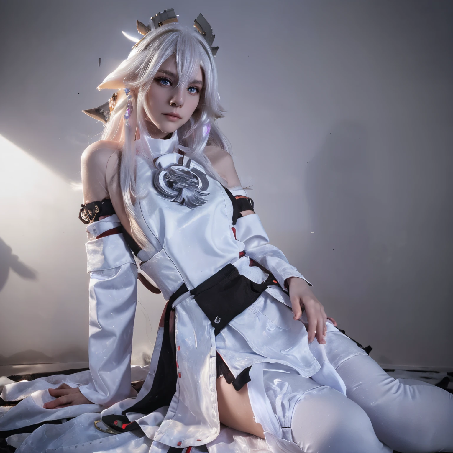 8k resolution, high quality, high resolution, best quality, best resolution, absurd resolution, ray tracing, high detailed, white hair, female,white wolf ears, teenage girl, slim body, white scale dragon tail,black combat boots,skirt, black leggings, black t-shirt, combat medic backpack, white scale dragon tail, detailed blue eyes, beautiful face,