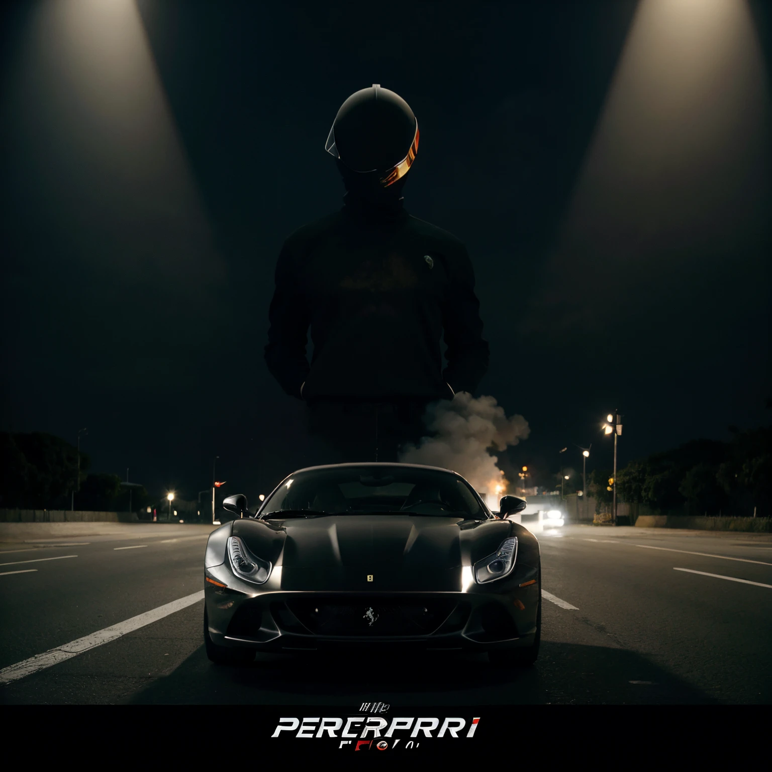 Ferrari preto, imagem do 007 filme cartaz nublado