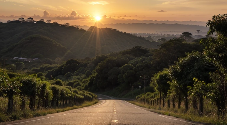 imagem de natureza com nascer do sol, caminho