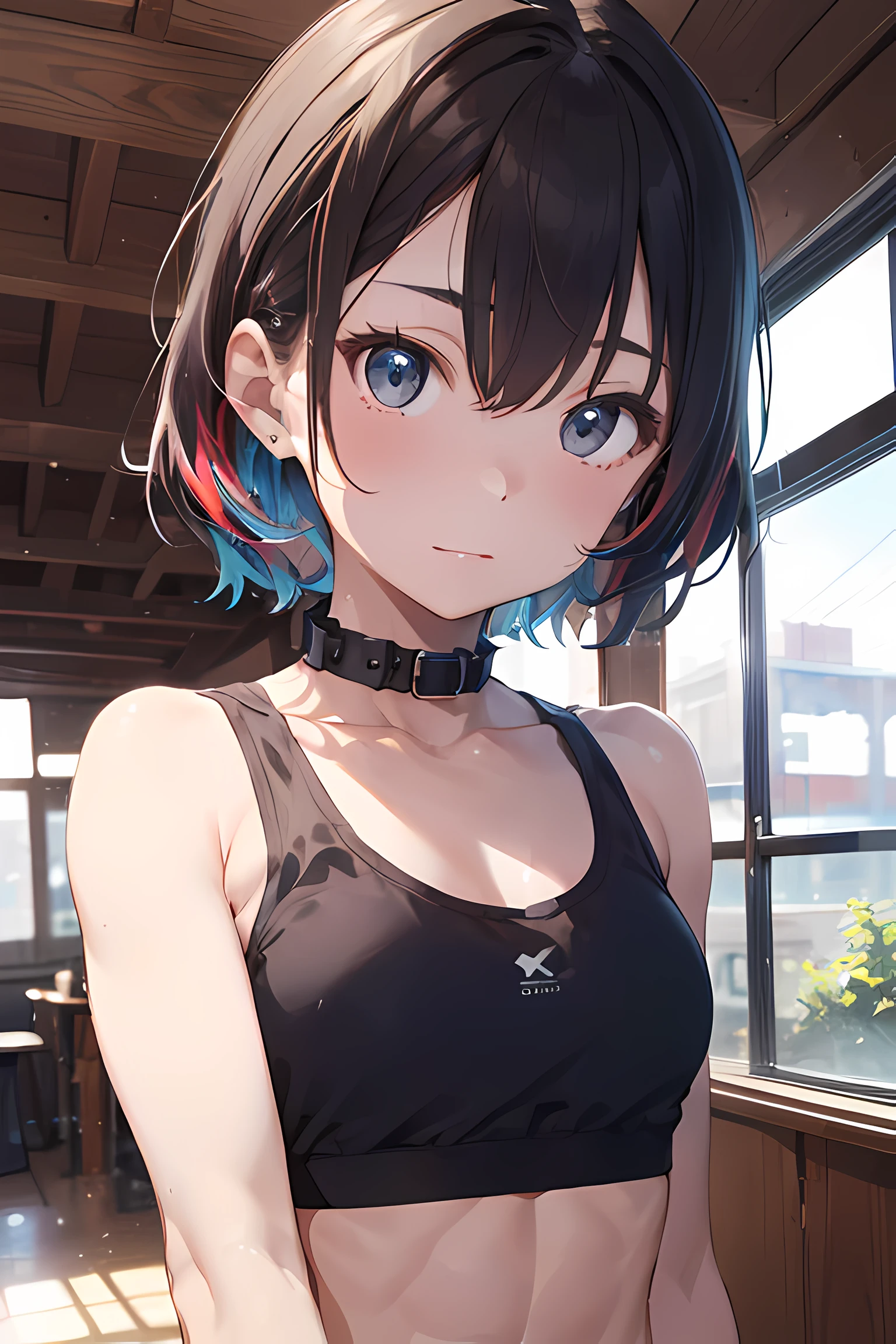 ((medium chest circumference, Tomboyish, small heads)), (cut abs: 1.1), (perfect body figure: 1.1), (Short hair and wavy hair: 1.2), auburn hair, collars, Full body lesbian, workout , perspired, Lesbian, ((极其细致的CG 8k壁纸), (Extremely Delicately Beautiful), (tmasterpiece), (Best quality: 1.0), (超A high resolution: 1.0), beautiful light up, Perfect lightning, forced shadow, [A high resolution], delicate skin, ultra - detailed (((Colorful)))