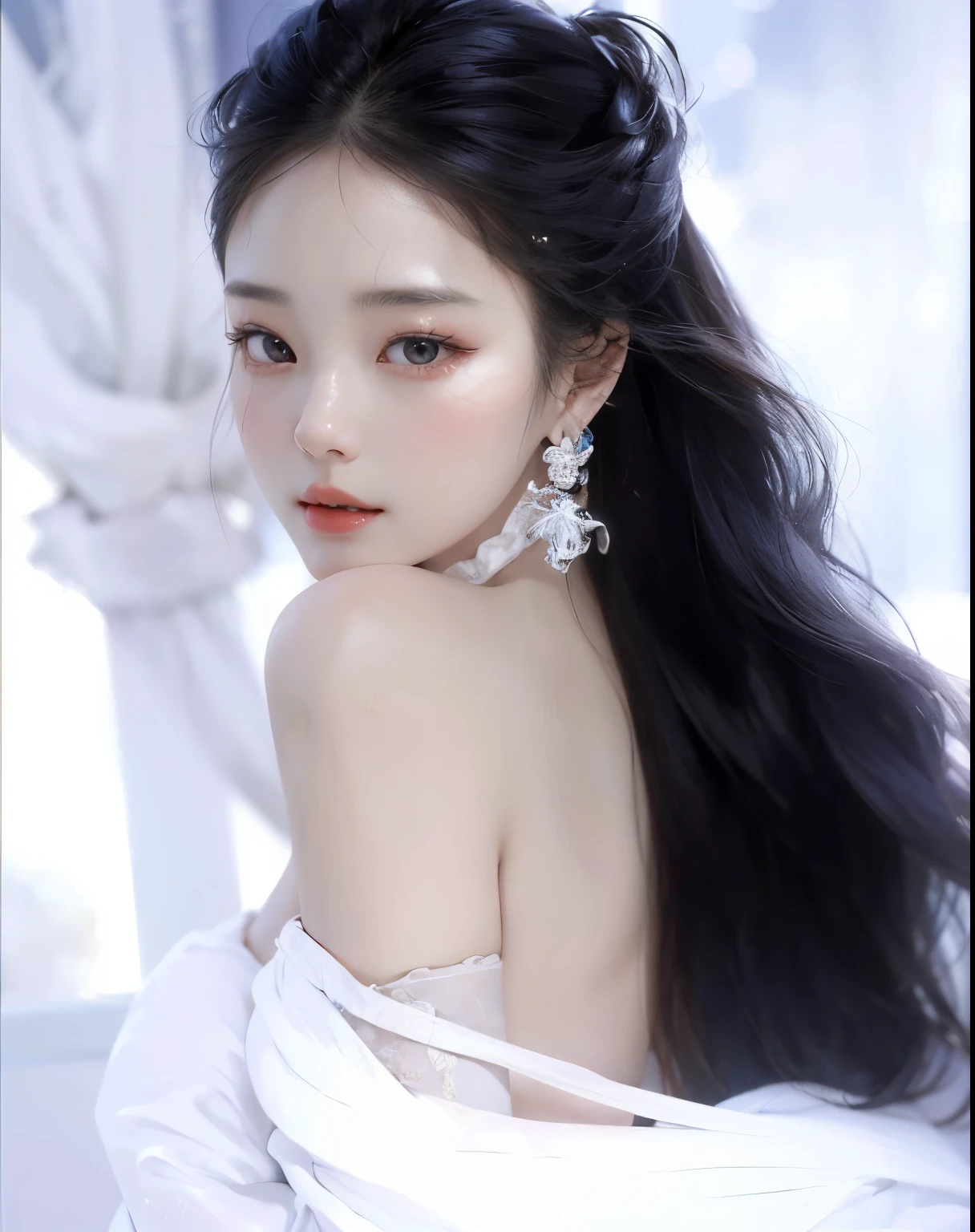 a close up of a Jennie Kim with long hair wearing a white dress, beautiful south korean woman, jingna zhang, sha xi, hwang se - on, inspired by Zhang Yan, ethereal beauty, beautiful young korean woman, ruan jia beautiful!, inspired by Yun Du-seo, by Ni Tian, by Yang J, jiyun chae, gongbi