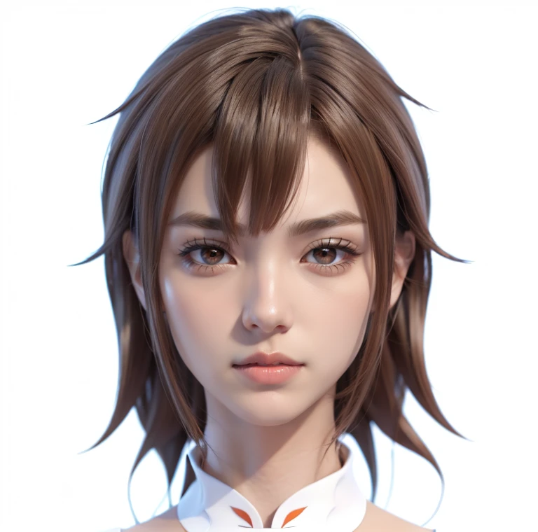Anime girl with brown hair and orange eyes in a white shirt, Erstellt mit Anime Painter Studio, Realistischer Anime-3D-Stil, Detailliertes Anime-weiches Gesicht, Hochdetaillierter Gesichts-Anime, 3D im Anime-Stil, Semi-realistischer Anime, render of a cute 3d anime girl, Realistisches Anime-Gesicht, Portrait of an anime girl, Semirealistischer Anime-Stil, Realistic young anime girl , smile, orange eyes, orangene augen, piercing in der mitte der unterlippe, gepiercte  unterlippe,