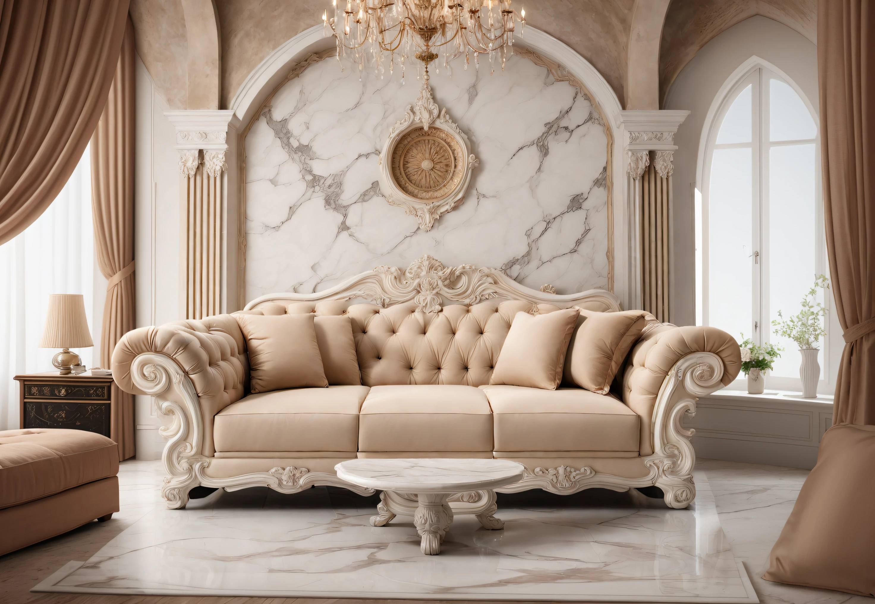 Arafed sofa with pillows and a table in a room.., Muebles de lujo, Muebles elegantes, Classic style, Estilo clasicismo, barroco elegante, Estilo barroco, neo - classical style, Furniture and decoration,