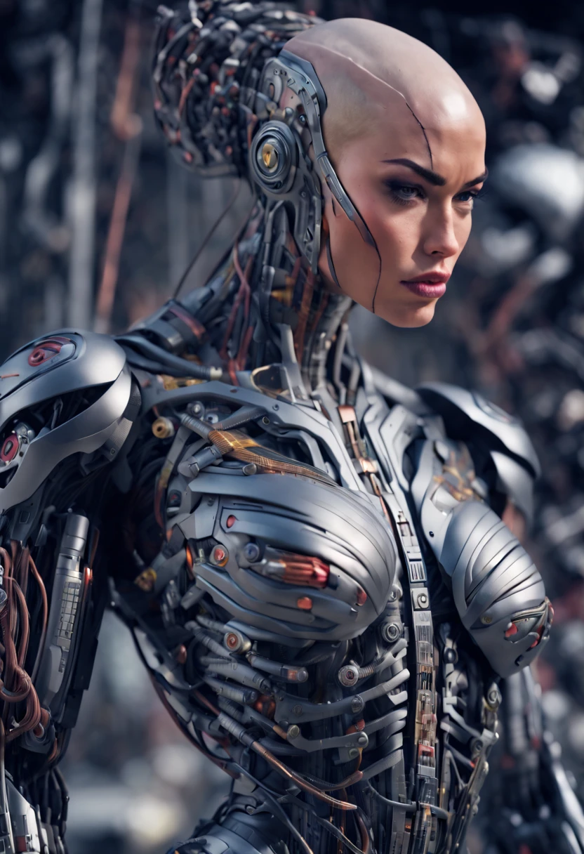 (beautiful borg queen:1.25), (1 girl), (metallic muscle armor:1.5), (no hair), (bald head covered in cables:1.5), (robotic mechanical physique:1.5), (super muscular cyborg:1.5), (covered in cables and mechanical muscles:1.5), (android muscular anatomy:1.5), (megan-fox:1.5), (perfect fingers:1.25),(8k, RAW photo, photorealistic:1.25), sci fi atmosphere, futuristic dystopia, alien landscape,