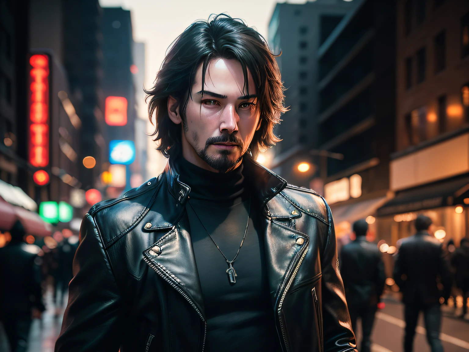 Masterpiece, (Ultra-detailed), (anthropomorphism), teenager Keanu Reeves, crime theme, leather jacket, in low light, eye shadow, Spoiled cityscape, Maximum Quality, Solo Focus, (Little: 1.04), Film Photography 4 Camera Lens with Rich Colors, hyper realistic texture, dramatic  lighting, unreal-engine, Trend in ArtStation CineStill 800 (vignette: 1.3)filmgrain --auto