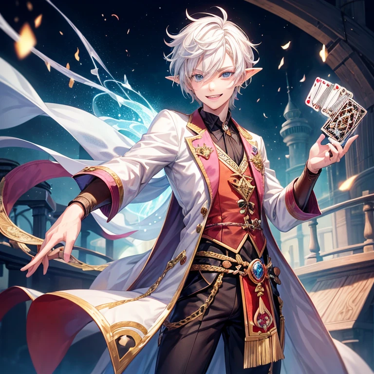 score_9, score_8_up, score_7_up source_cartoon, 1 boy, young boy, sexy boy, femboy, magic, magician, magic cards, cartoon effects, magic effects, league of legends art style, magic pet, magic creature, magic rabbit.

