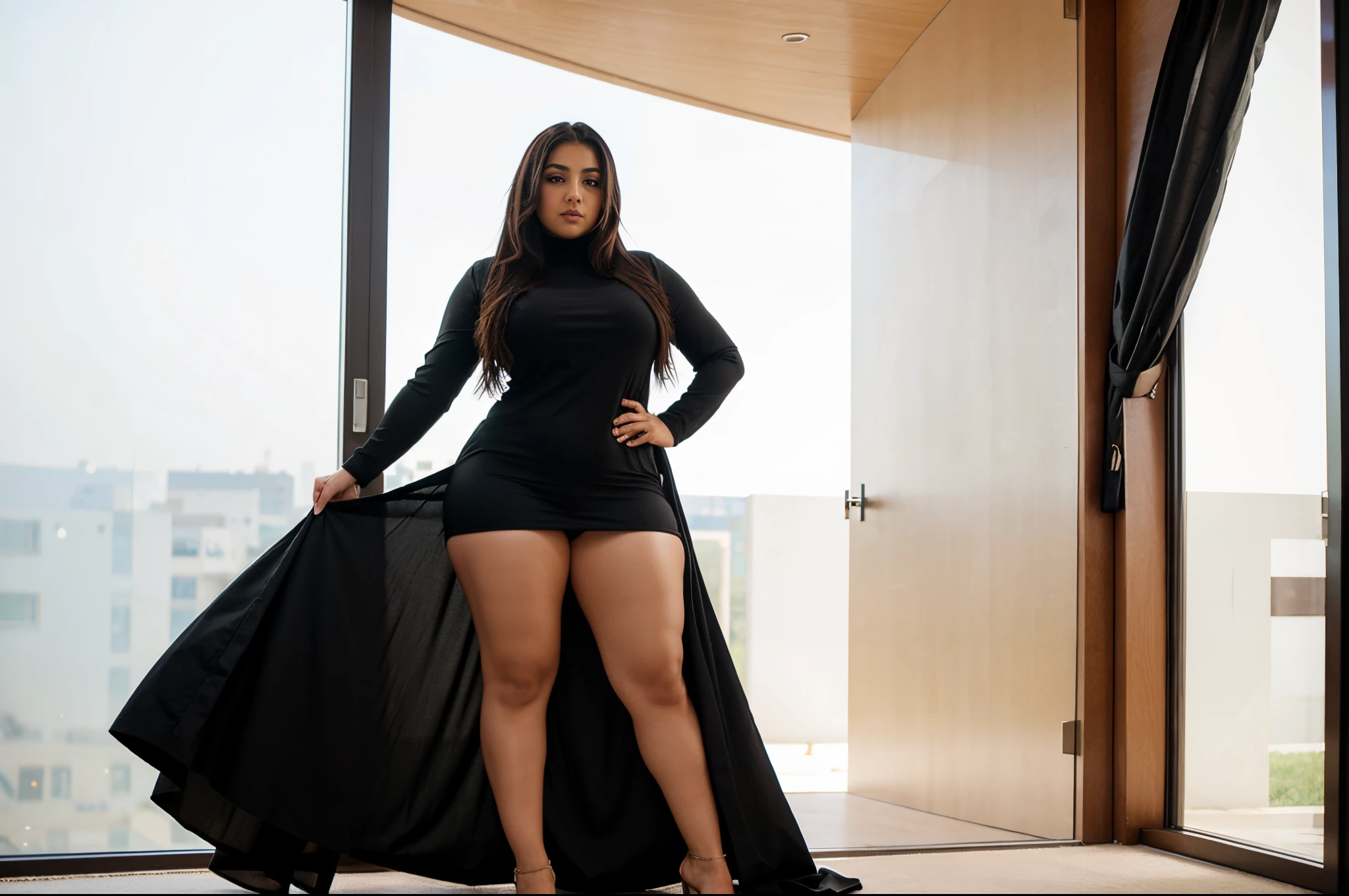 thick arab woman standing Shows full body