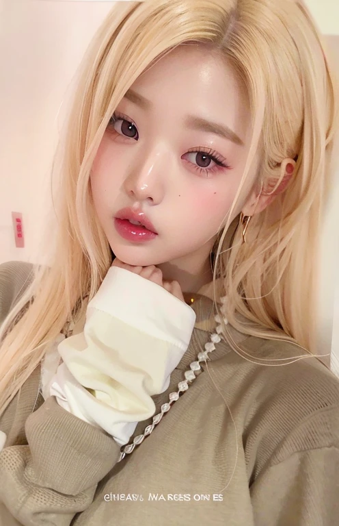 a closeup of a person with long blonde hair and a sweater, Parque Roseanne de Blackpink, ulzzang, Jinyoung Shin, maquillaje popular de Corea del Sur, Sakimichan, Retrato de Jossi de Blackpink, Lalisa Manobal, Chica coreana, maquillaje coreano popular, Wan adorable cara coreana, Heonhwa Choe, Jaeyeon Nam