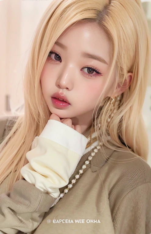a closeup of a person with long blonde hair and a sweater, Parque Roseanne de Blackpink, ulzzang, Jinyoung Shin, maquillaje popular de Corea del Sur, Sakimichan, Retrato de Jossi de Blackpink, Lalisa Manobal, Chica coreana, maquillaje coreano popular, Wan adorable cara coreana, Heonhwa Choe, Jaeyeon Nam