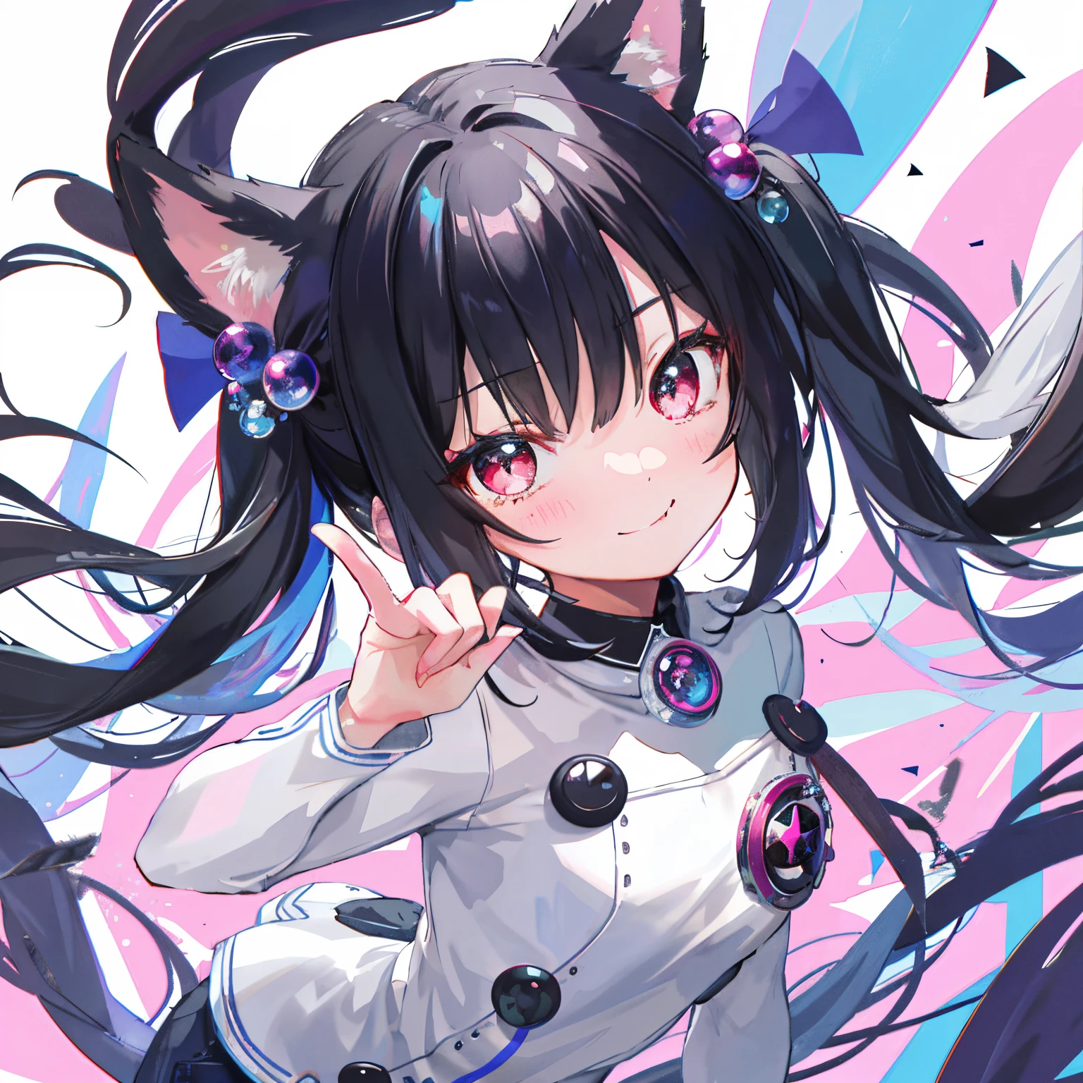black hair, hair bobbles, wince, long eyelashes, solid round eyes, fake animal ears, slight smile, ear blush, fang, surrealism, ombre, anaglyph, stereogram, tachi-e, ass pov, atmospheric perspective, 8K, super detaill, ccurate, Best Quality, hight resolution, 16k, Best Quality, award winning, Masterpiece, anatomically correct, High Details, super detaill