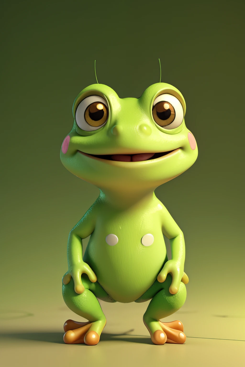 baby green frog happy cute 3d render cartoon Disney neutral background