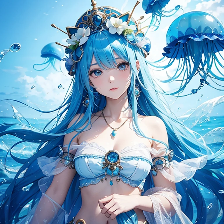 Blue hair jellyfish goddess protector of the sea
