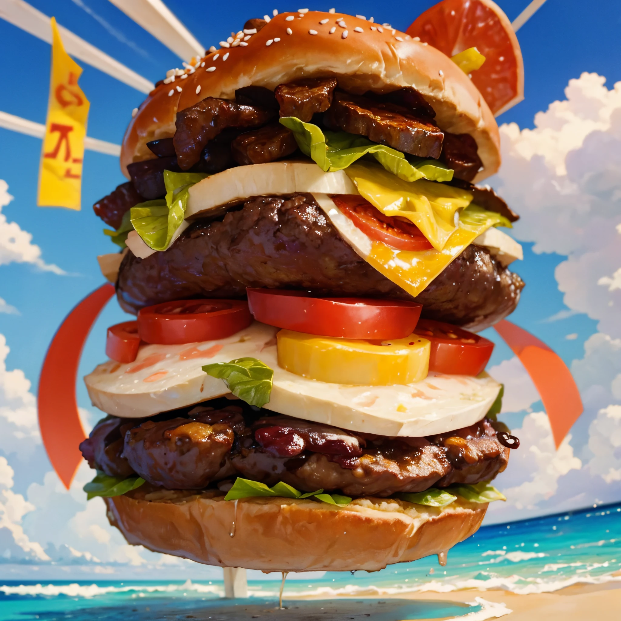 A worrior hamburger whit 2 eyes on the bottom looking at the horizon.