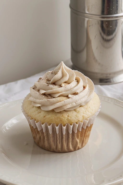 Capture a detail shot of a perfectly frosted cupcake, showcasing the intricate piping work and decorative elements that make it a visually appealing and sweet snack