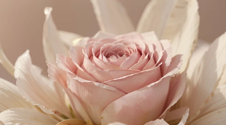 Capture a detail shot of a softly blurred floral arrangement, showcasing the delicate shapes and pastel tones that create a soft and romantic background