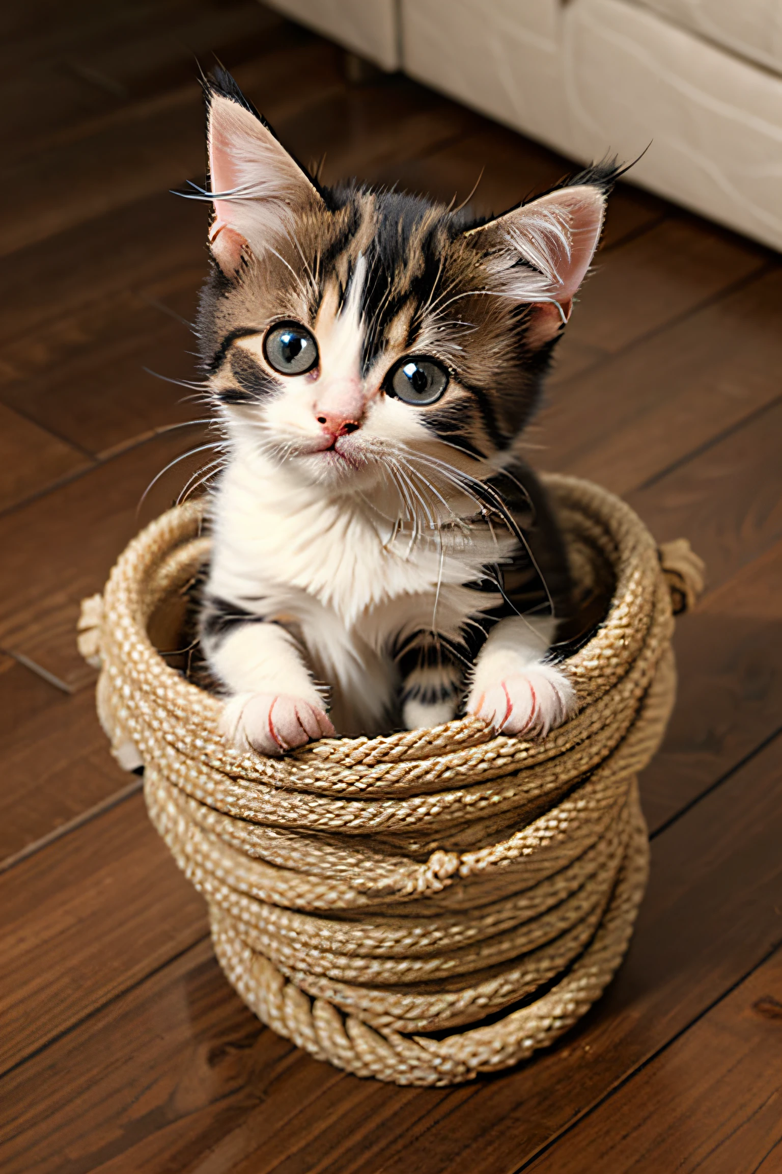 Um gatinho feito de corda