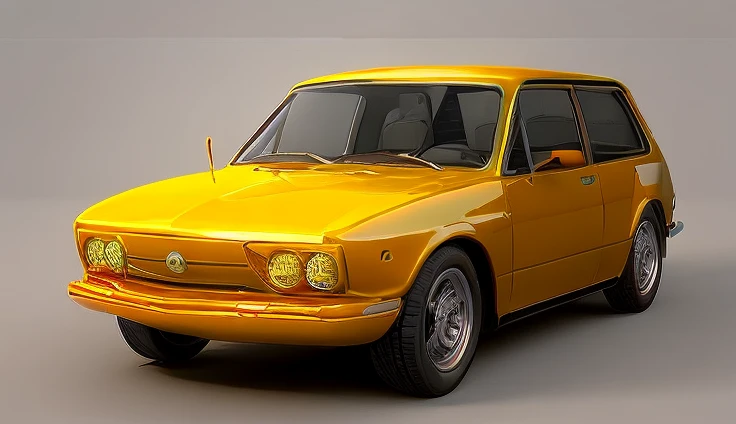 um close de um carro amarelo em um fundo vermelho, carros realistas, Altamente detalhado Hyper Real Retro, amarelo e vermelho, giorgetto giugiaro, alta poli vray, carro finamente detalhado, 3ds max renderizado, carro altamente detalhado, vray render super realista, 3 ds max + vray, esquema de cores amarelo e vermelho, esquema vermelho amarelo