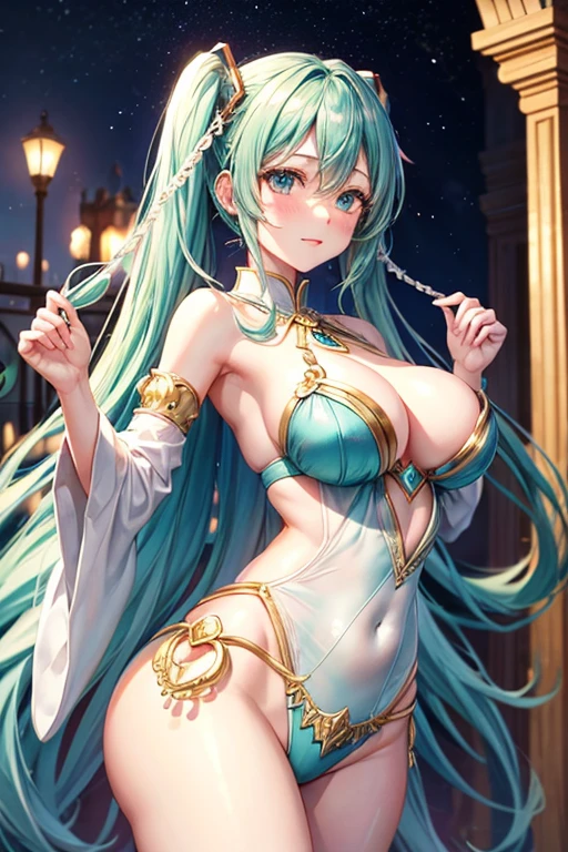 Miku Hatsune,arabian night,Enchanting dances,palatial palace,beautiful breasts,Traje dourado