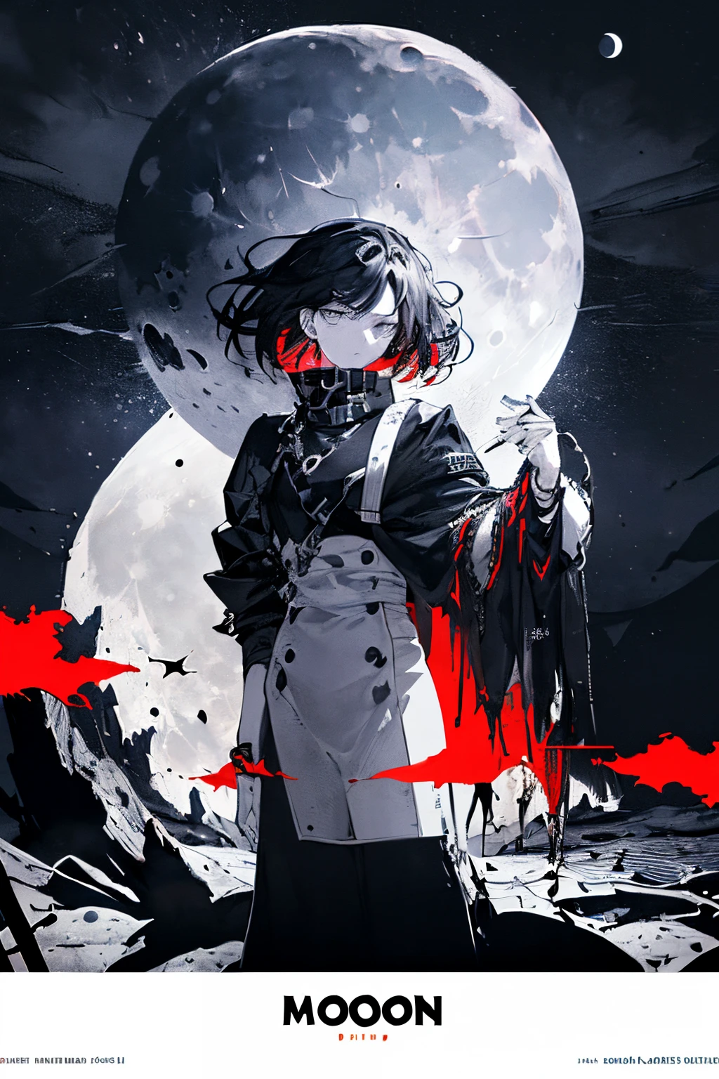 (((((moon in background))))),((((Dramatic))), (((gritty))), (((Formidable))) Movie poster featuring a young woman as the main character. She stands confidently in the center of the poster,moon in background, Wear stylish and edgy outfits, with a determined look on her face. The background is dark and grainy, with a sense of danger and intensity. Bold, attention-grabbing text, With a catchy tagline that adds to the overall sense of drama and excitement. Color palette with mainly dark colors sprinkled with bright colors, giving the poster a dynamic and visually striking appearance,Tachi-e (magazine:1.3), (cover-style:1.3), Fashionable, Woman, Vibrant, outfit, Posing, front, Colorful, Dynamic, Background, element in, which are full of confidence, expression, Holding, statement, accessory, An majestic, coiled, Around, Touch, Scene, Text, cover, Bold, captures the attention, titles, Stylish, Font, Catchy, headline, Larger, striking, Modern, Trendy, Focus, Fashion,